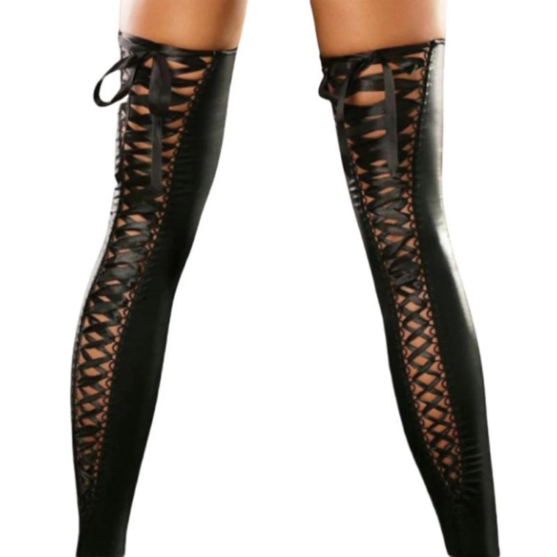 Description Picture 5 of itemWomen's Lace-up Stockings Leggings Thigh-High Sock Patent Leather Sexy Female Bandage Long Socks Streetwear