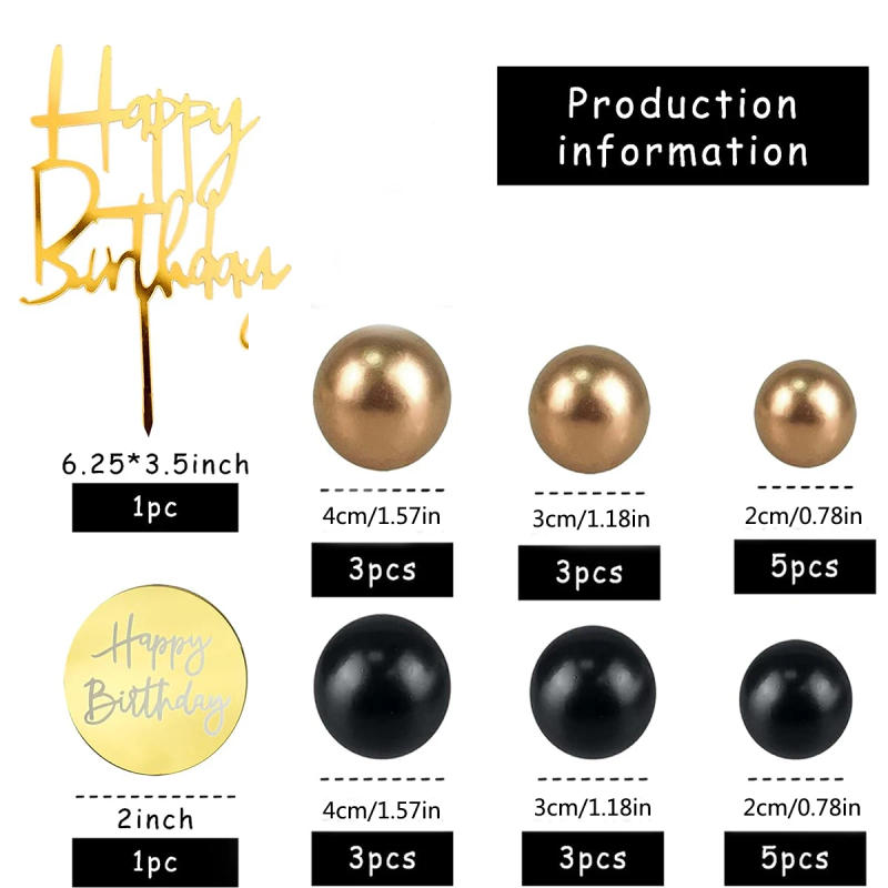 Description Picture 3 of item24PCS Man Black Gold Ball Happy Birthday Cake topper Decorations for Black Boho Wedding Boy Birthday Party Baby Shower Supplies
