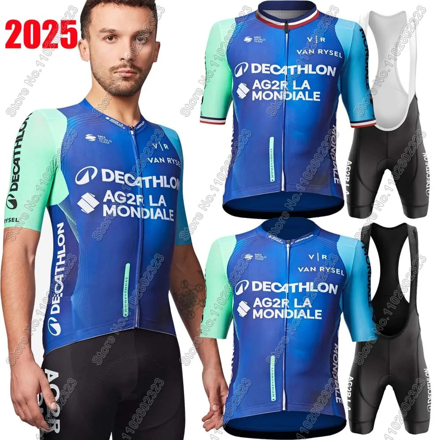 Description Picture 3 of itemTeam AG2R Cycling Jersey 2025 Set Belgium Short Sleeve Summer Clothing Mens Road Bike Shirts Suit Bicycle Bib Shorts MTB Ropa