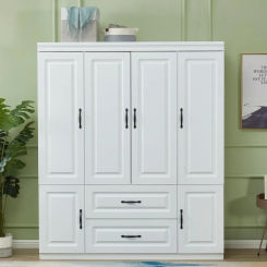 4 Door Armoire Wardrobe Closet, Wood 2 Drawers Armoire Storage Cabinet for Large Capacity, White Bedroom Armoires ，Wardrobes