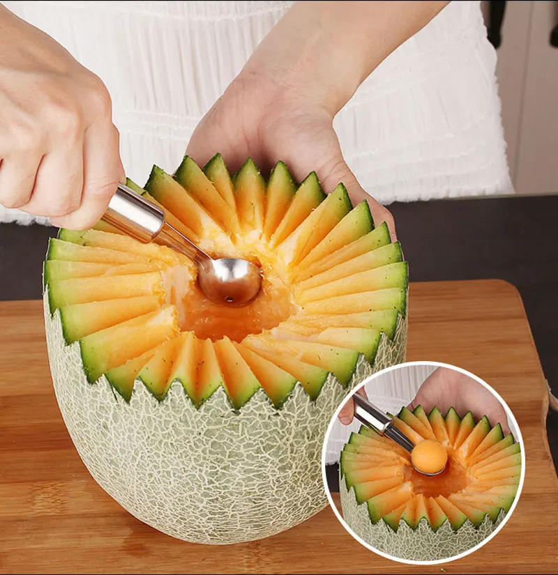 Description Picture 6 of item430 Stainless Steel Kitchen Tools Set Gadgets and Accessories Fruit Ball Carving Knife Fruit Peeler Ice Cream Spoon Potato Knife