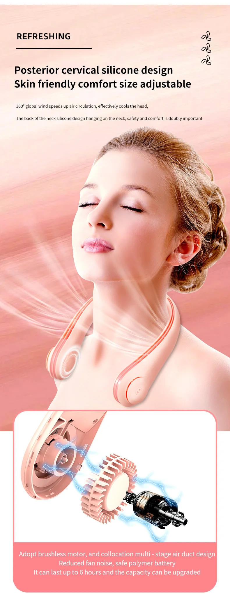 Description Picture 4 of item2024 New 3600mAh Wearable Neck Fan Portable Air Conditioner Rechargeable Air Cooler Bladeless Fan with 3 Wind Speeds for Outdoor