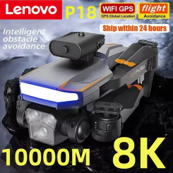 Lenovo 10000m P18 Drone Gps 8k Hd Triple Camera Optical Flow Positioning Obstacle Avoidance Photography Foldable Quadcopter Toy