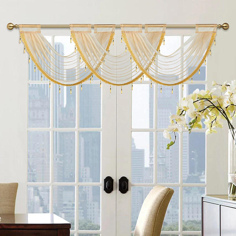 Description Picture 3 of item1pc Pure Color Thin Transparent Wave Valance,Rod Pocket,Simple and Fashionable Style Curtain Valance for the Window,Door Decor