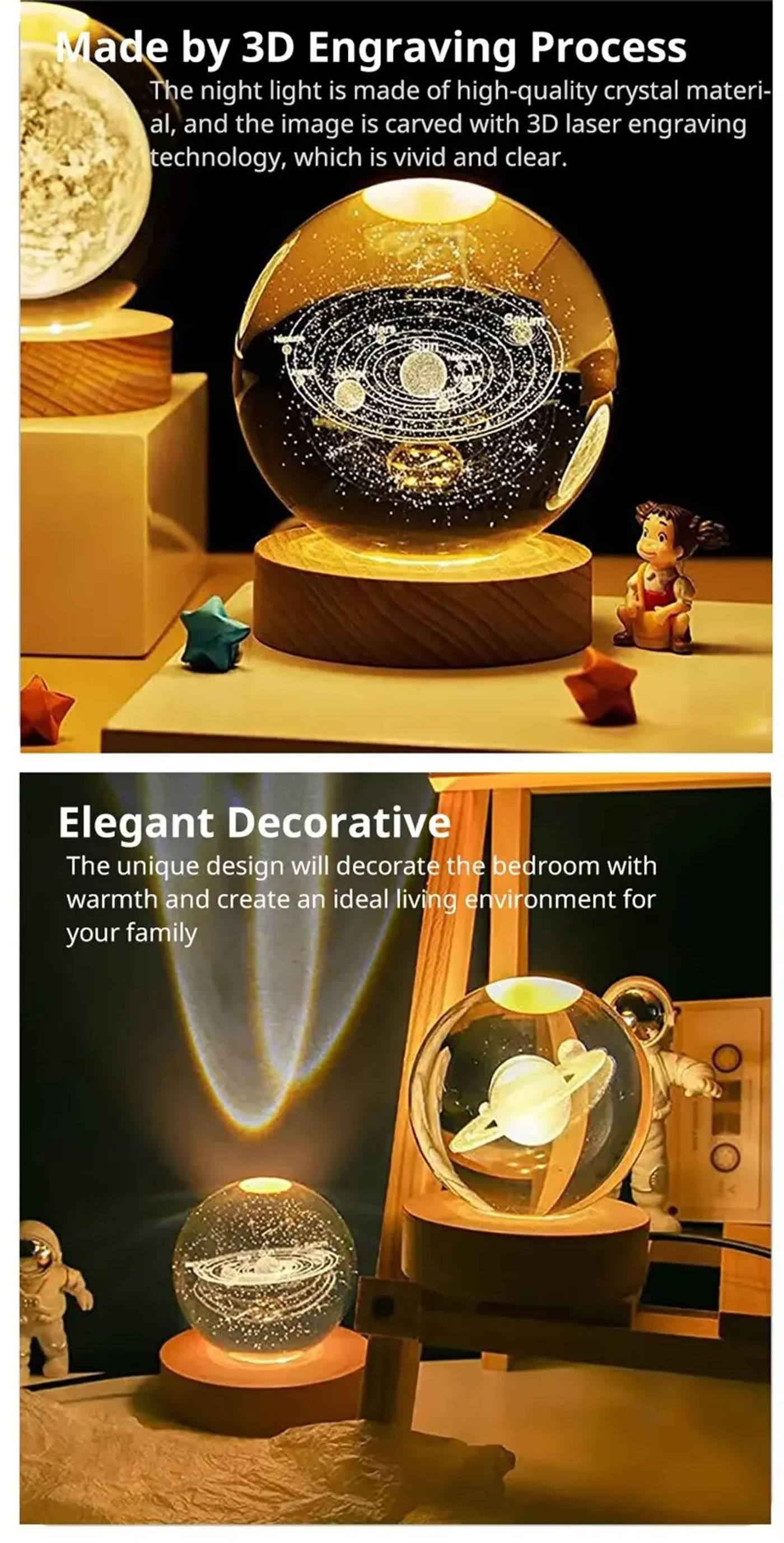 Description Picture 3 of itemUSB Night Light Crystal Ball LED Galaxy Children Night Lamp 3D Moon Planet Galaxy Astronaut Decor for Home Table Lamp Party Toys