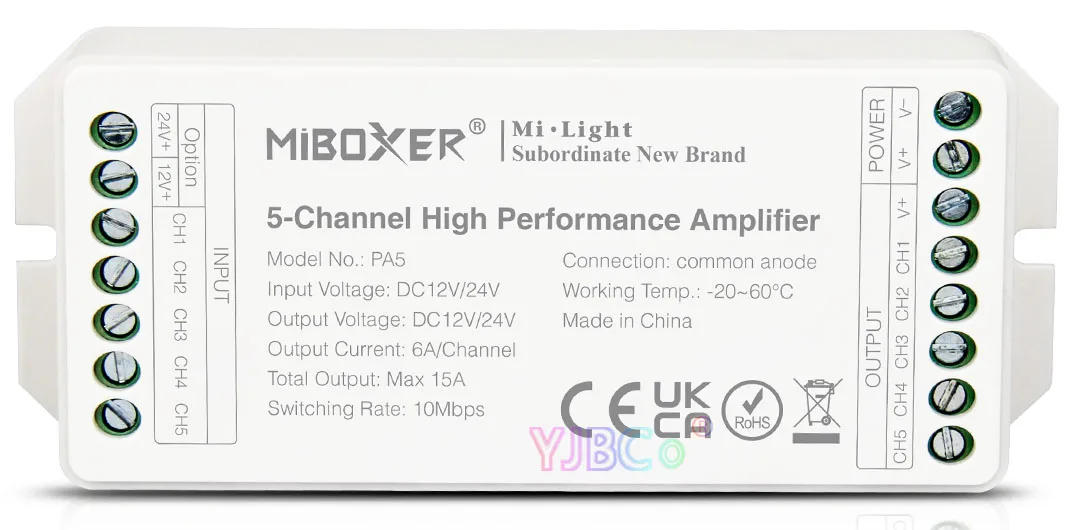Description Picture 6 of itemMiboxer LED 5 Channel High Performance Amplifier 12V 24V 15A PA5 output the signal of main controller completely & synchronously