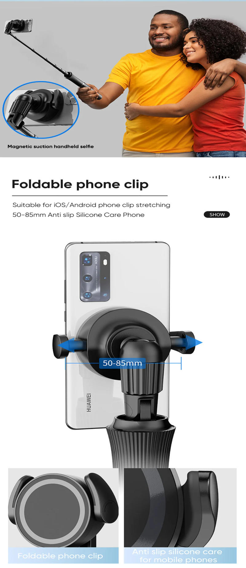 Description Picture 4 of item2024 Magnetic Selfie Stick Phone Tripod w Remote Extend Cell Phone Tripod Stand For MagSafe iPhone 15 14 13 12 XIAOMI SAMSUNG