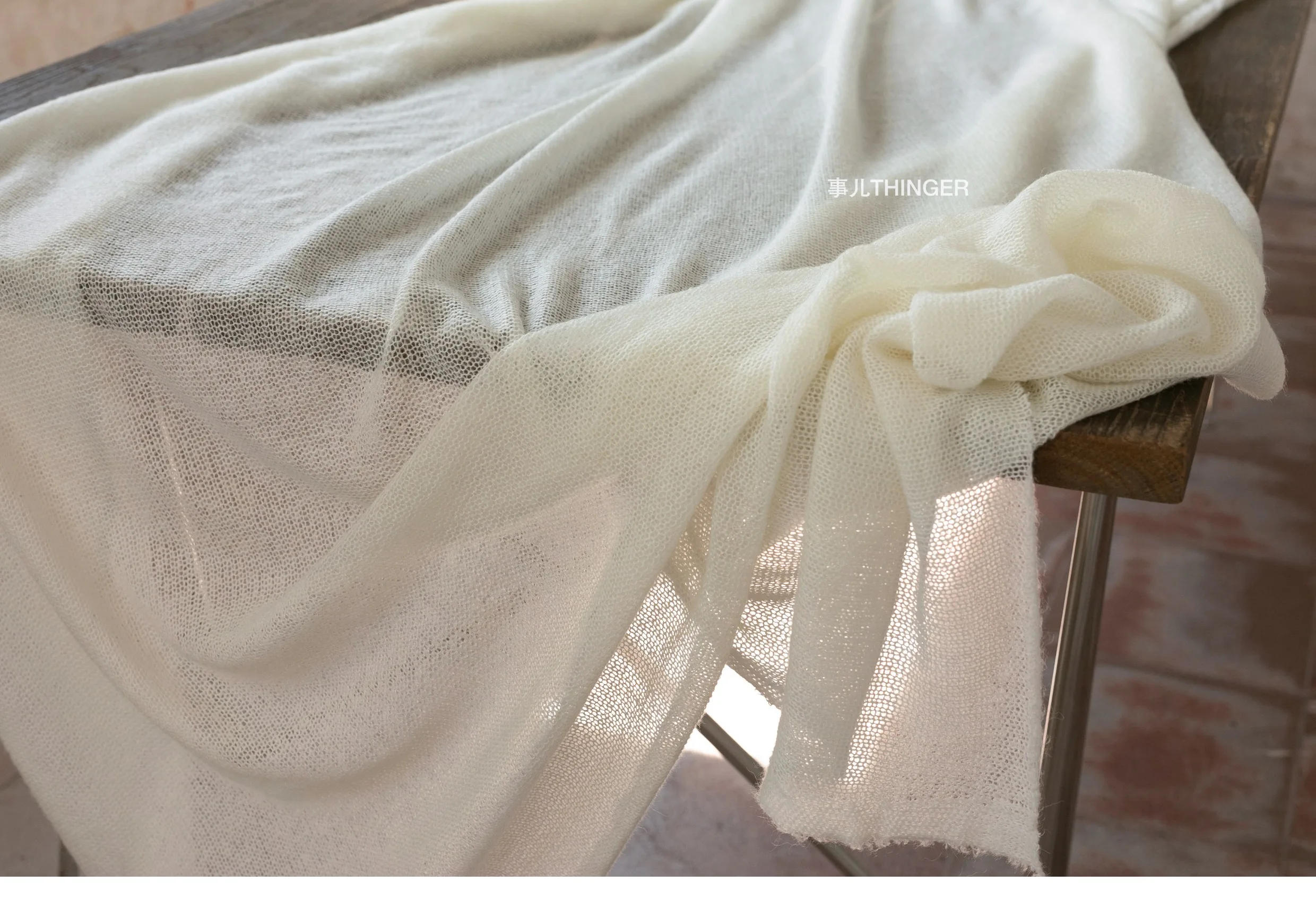 Description Picture 2 of itemKnitted Fabric Beige White Skin Friendly Light Soft Thin Hollowed Out Designer Apparel Sewing Fabric Cloth Wool Nylon Material