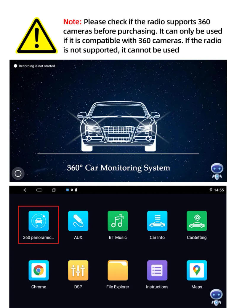 Description Picture 2 of item360° panoramic camera 720P HD rear/front/left/right view lens 360 panoramic accessories car android radio