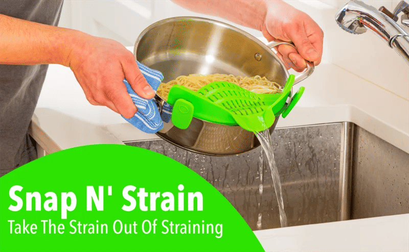 Description Picture 2 of itemClip-On Kitchen Food Strainer For Spaghetti Meat Pasta Ground Beef Grease Colander Sieve Snaps Clip On Bowls Pots Kichen Tools