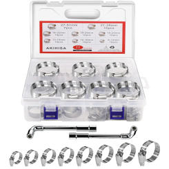 77Pcs Hose Clamps with 2pcs Socket Wrench Adjustable 6-51mm Clips Worm Gear Hose Clamp Assortment Kit for Plumbing Automotive