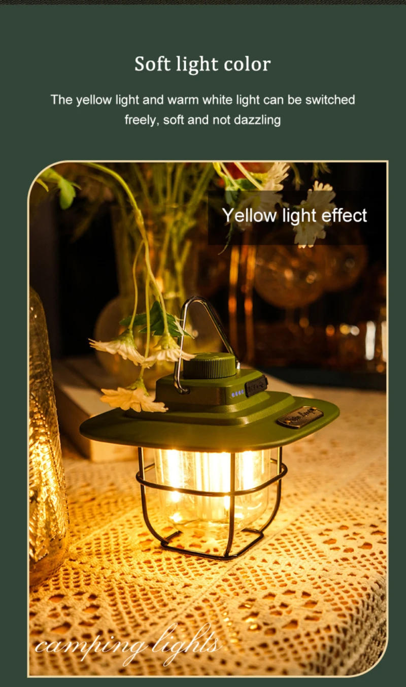 Description Picture 4 of itemLED Camping Lamp Retro Hanging Tent Lamp Waterproof Dimmable Camping Lights Outdoor 1800mAh Battery Emergency Light Lantern