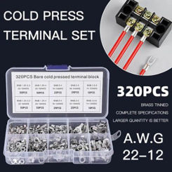 320Pcs 10 in 1 Terminals Non-Insulated Ring Fork U-Type Brass Terminals Assortment Kit Cable Wire Connector Crimp Spade 200/320P