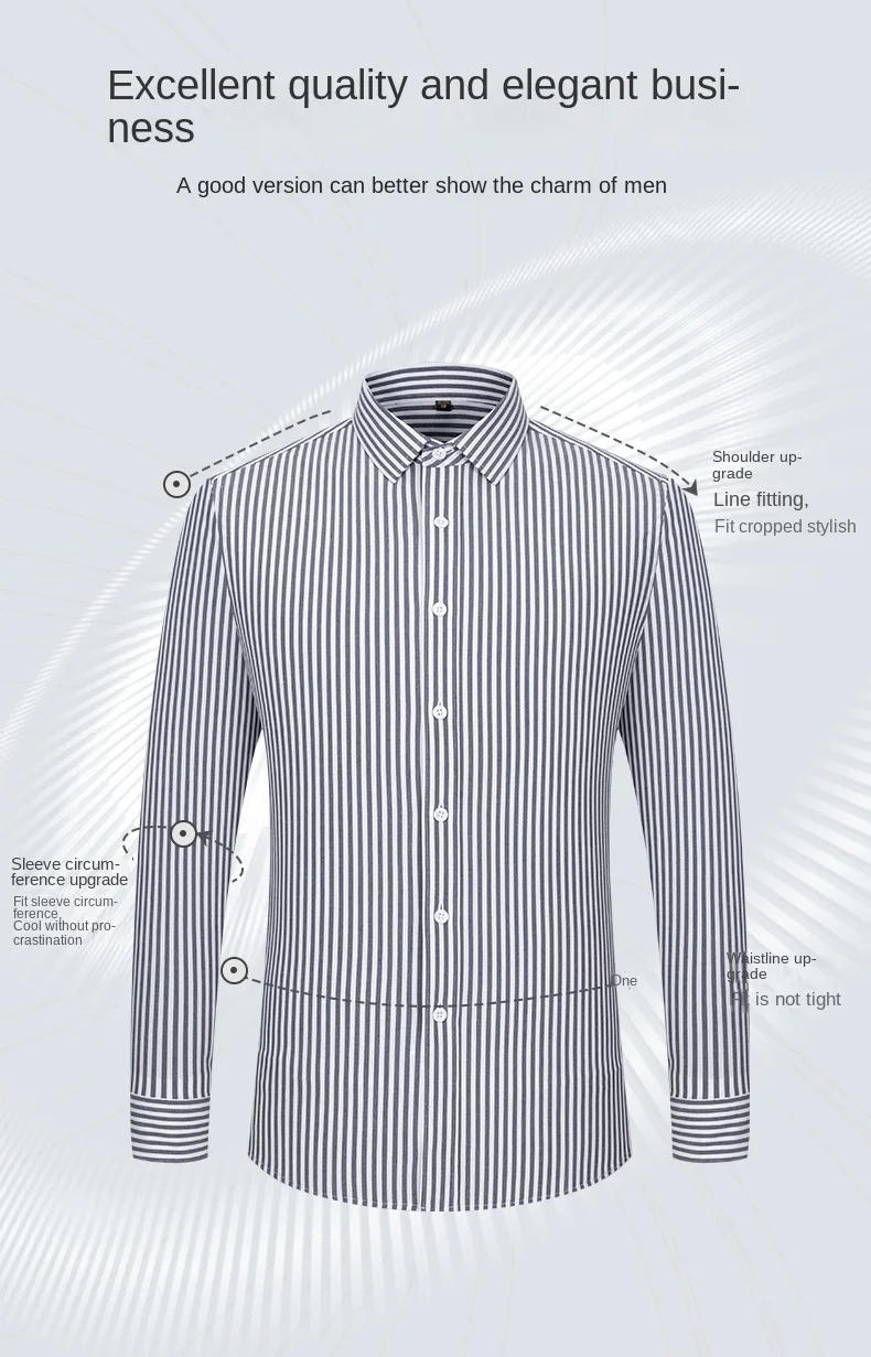 Description Picture 5 of itemMen's Non-iron Slight Strech Striped Dress Shirt Without Pocket Long Sleeve Wrinkle Free Regular-fit Business Office Shirts