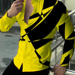 Fashion Simple Men's Striped Line Lightning Shirt Suit Stand Collar Costume Comfortable Party Prom 2023 New Plus Size