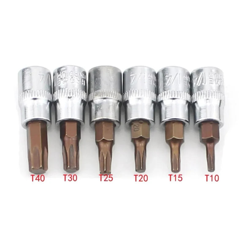 Description Picture 2 of item6pcs 1/4" Torx Screwdriver Sockets Bits Set Drive Head Screwdrivers Socket Metal Material Hand Tools Set T10 T15 T20 T25 T30 T40