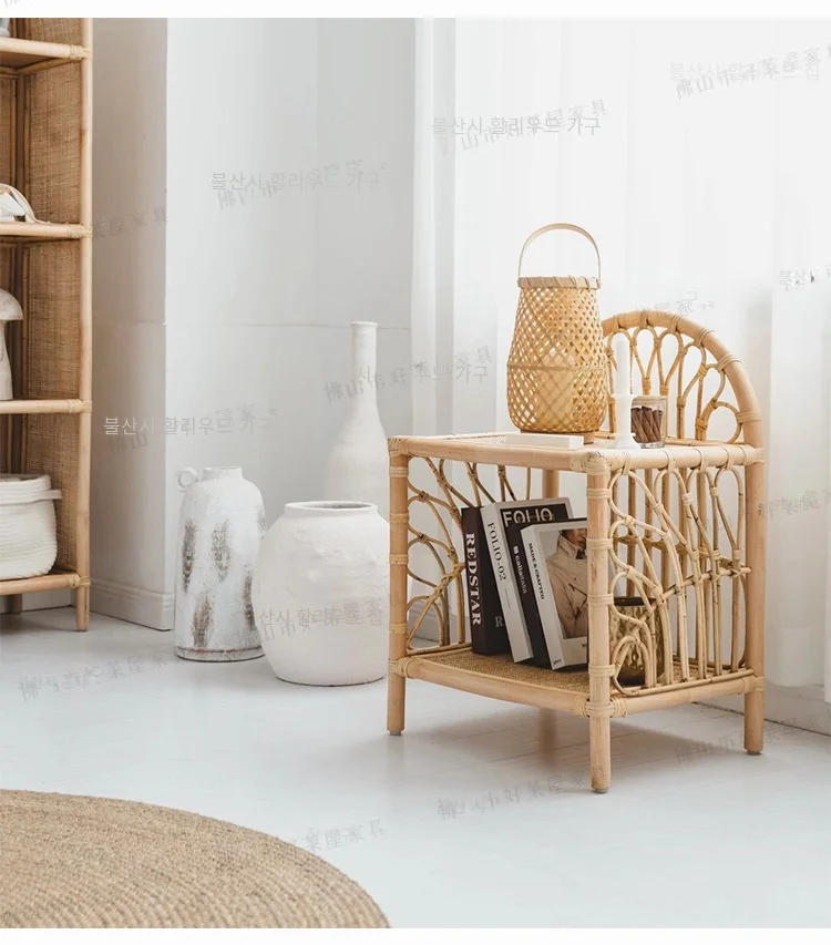 Description Picture 5 of itemSimple Rattan Woven Coffee Table Bedroom Sofa Side Table Natural Indonesian Rattan Bedside Table Flexible Mobile Room Desks