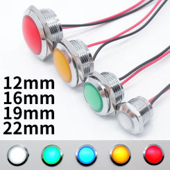 12mm 16mm 19mm 22mm Metal LED Indicator Light Waterproof Spherical Round Signal Lamp Red Orange Blue Green White Panel Mount 12V