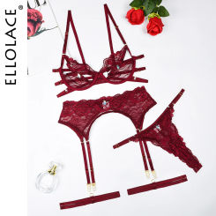 Ellolace Adult Lingerie Onlyfans Woman Hollow Bra Set Open Access Sexy Suspenders Body Lace Fancy Diamond Romantic Underwear