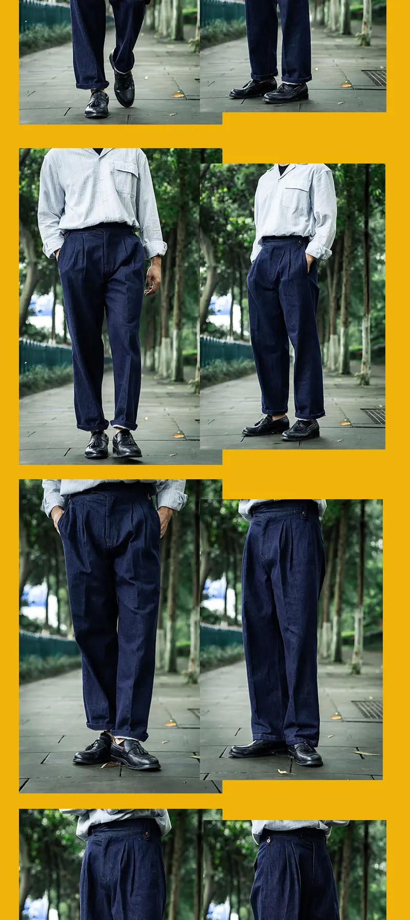 Description Picture 6 of item2022 Fall Retro Tooling Washed Blue Jeans Loose Straight Pants Wide Leg Pants Organ Buckle Gurkha Pants Military Pants Overalls