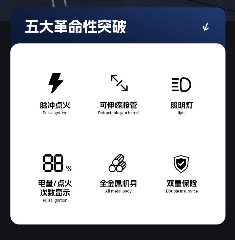 Description Picture 3 of itemUltra-Long Telescopic USB Arc Lighter Safe Eco-Friendly Rechargeable Igniter for BBQ Kitchen Fireplace Windproof USB Lighter