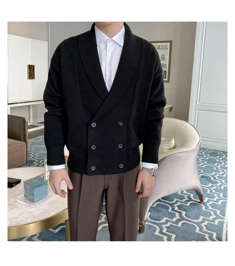 Description Picture 3 of itemNew 2022 Spring Autumn Original Korean Style Men's Design Knitted Cardigan Trendy Solid Color Versatile Knitted Top V-neck