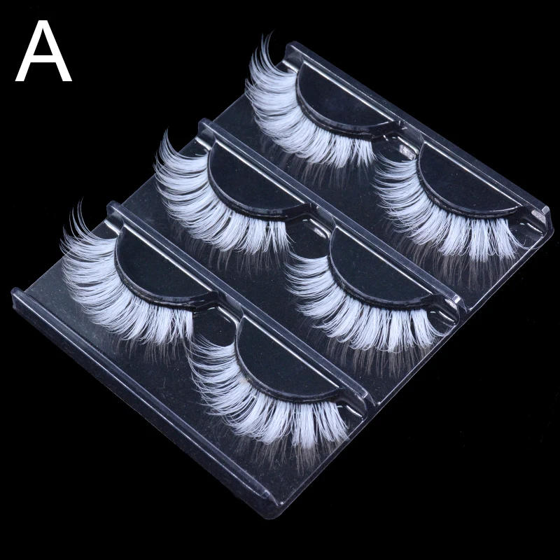 Description Picture 2 of item3 Pairs Fluffy Lace White Eyelashes 3D Natural Colored Artificial Vegan Silk Eye Lashes For Cosplay Halloween Makeup Party