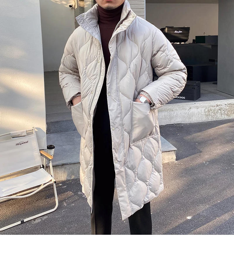 Description Picture 2 of itemMen's Down Parka Long Regular Fit Stand Collar Diamond Pattern Korean Stylish Style Winter Warm Jacket