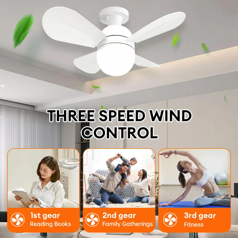 Description Picture 6 of itemE27 Screw Head LED 48 W Fan Light Remote Ceiling Fan Control Three Color Dimming Detachable Fan Leaf  Bedroom Fan Lamp