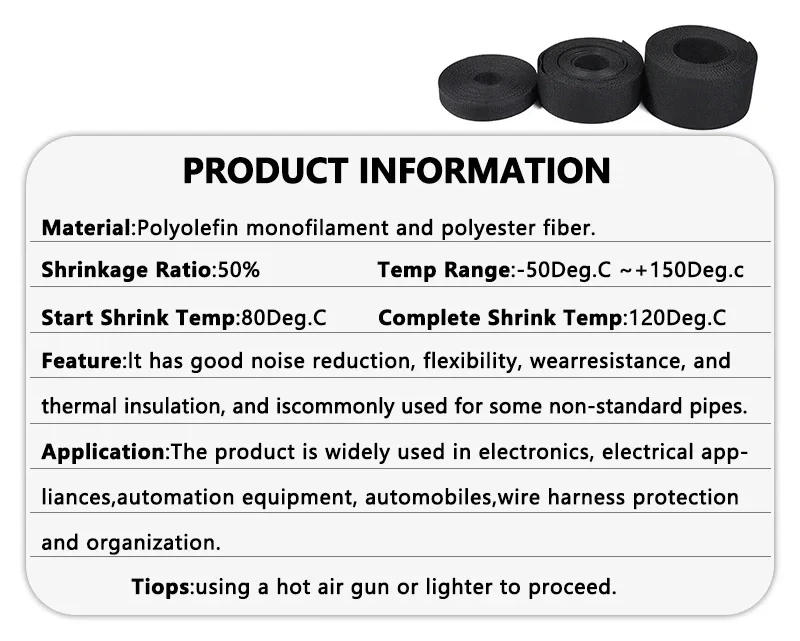 Description Picture 2 of item1/5/10/50M Heat Shrink Braided Sleeving Dia 4mm - 30mm Auto Car Wire Wrap Sheath Insulated Tube Line Protection PET Cable Sleeve