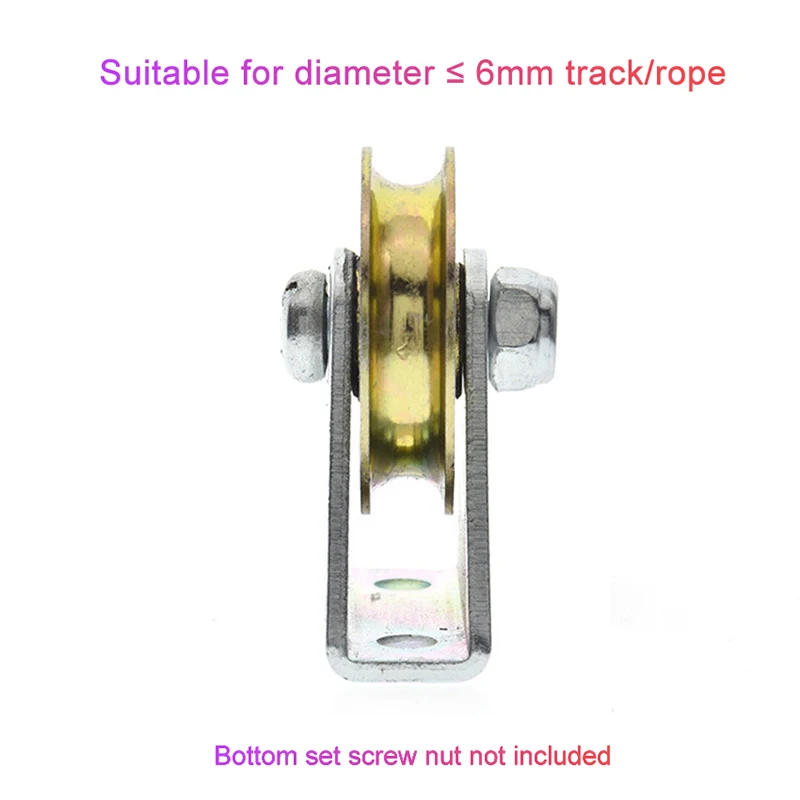 Description Picture 2 of item1 Set 6.4*32*8 Door roller shaft Bracket Pulley 6mm Wire Rope Pulley Fixed Roller Over-line Hanging Wheel Guide Wheel U Wheel