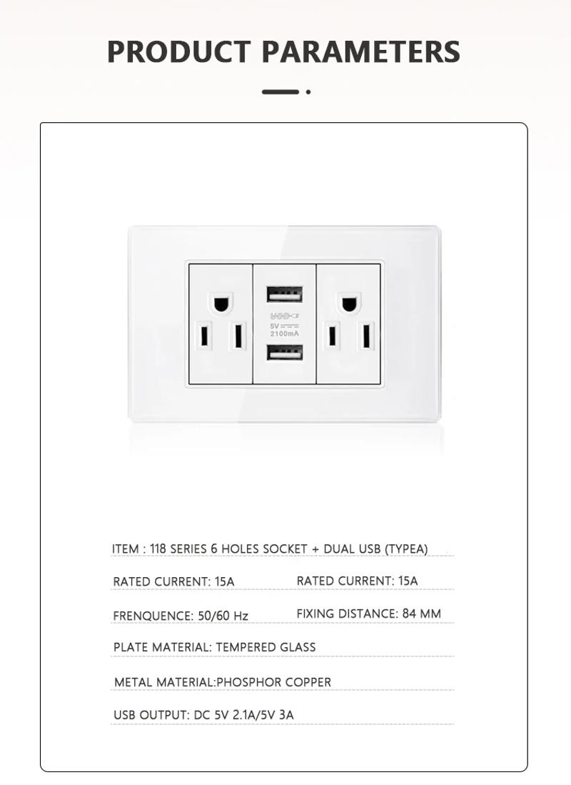 Description Picture 4 of itemAmerican USB Smart Type-c 20W Quick Charge Wall Power Outlet,Home Light Electrical Switch Panel,Mexico Thai Dual usb Socket Plug