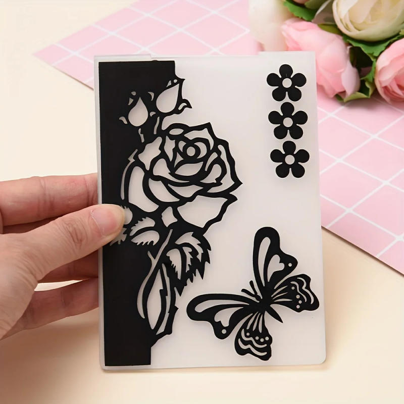 Description Picture 3 of item1pc,3D Plastic Rose and Butterfly Embossing Folder Template for DIY Scrapbook Paper Craft Card Making Decoration Supplies