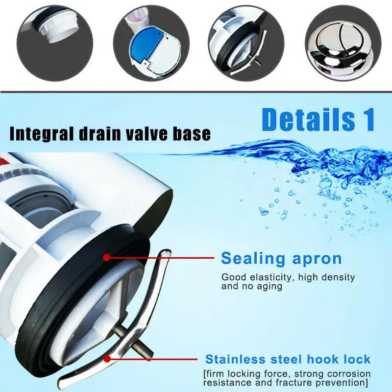 Description Picture 3 of itemToilet Tank Splinched Drainage Flush Valves Closestool Two Button Outlet Valve Cistern Replacement Fittings Bathroom Fixture