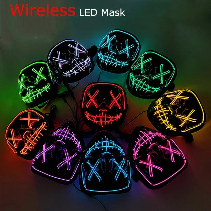 Description Picture 5 of itemWireless Halloween Neon LED Purge Mask Masque Masquerade Party Masks Light Grow in the Dark Horror Mask Glowing Masker