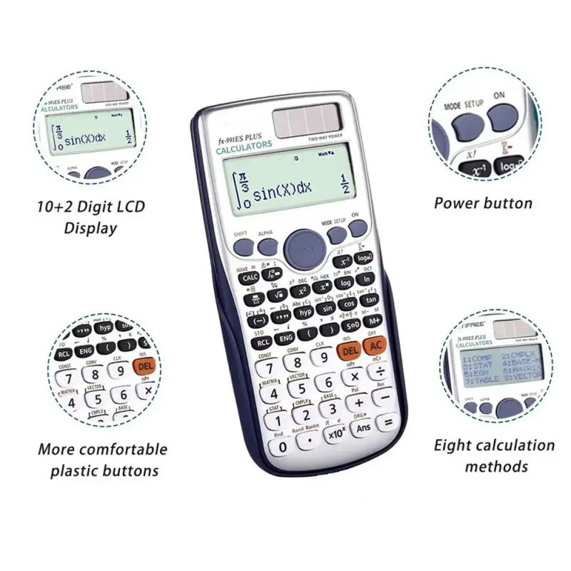 Description Picture 6 of item417 Functions Engineering Scientific Calculator 2-Line School Office Supplies Solar Function Calculator Desk Accessories