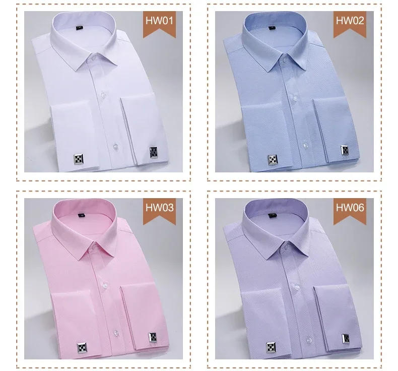 Description Picture 4 of itemQuality Men's Dress Shirts French Cuff Long Sleeved Business Casual Slim Fit Solid Color French Cufflinks Shirts Tuxedo Shirt