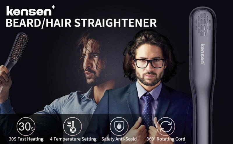 Description Picture 2 of itemKensen beard straightener Brush Comb Hair Straightener Men Quick Beard Straightening Curling Styling Negative Iron Heating Comb