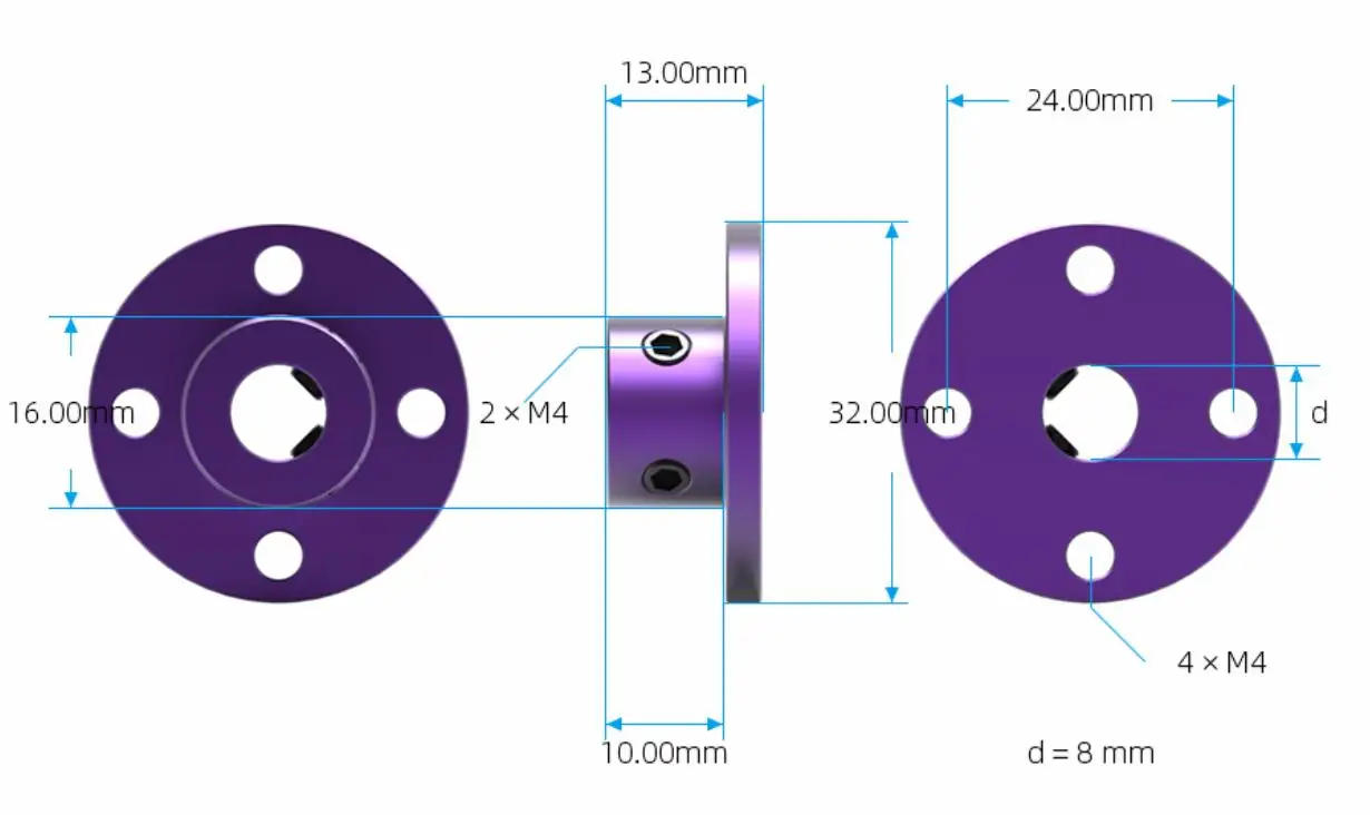 Description Picture 5 of item1 sets Aluminum Alloy Flange Coupling Coupler 3mm 4mm 5mm 6mm 8mm Purple Seat Axle Shaft Support 1set 3D printer Accessories