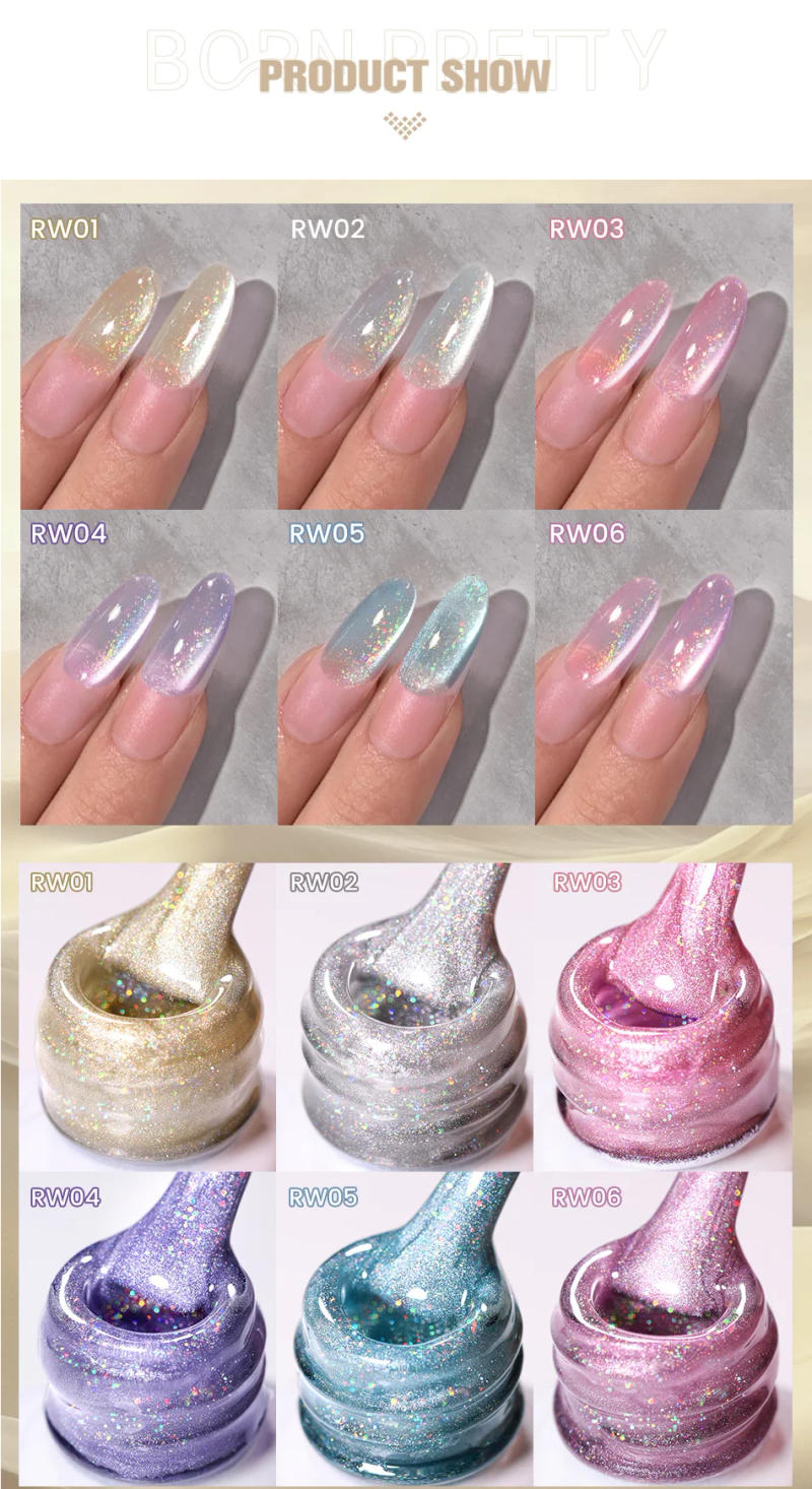 Description Picture 3 of itemBORN PRETTY 10ml Rainbow Purple Water Light Cat Magnetic Gel Nail Polish Shining Super Sliver-light Holographics Soak Off UV Gel