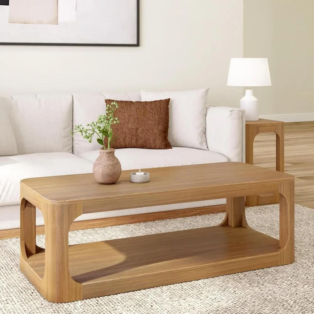 Description Picture 2 of itemForma Coffee Table, Solid Wood 54 Inch Modern Coffee Table with Shelf, Contemporary Center Table with Storage Space