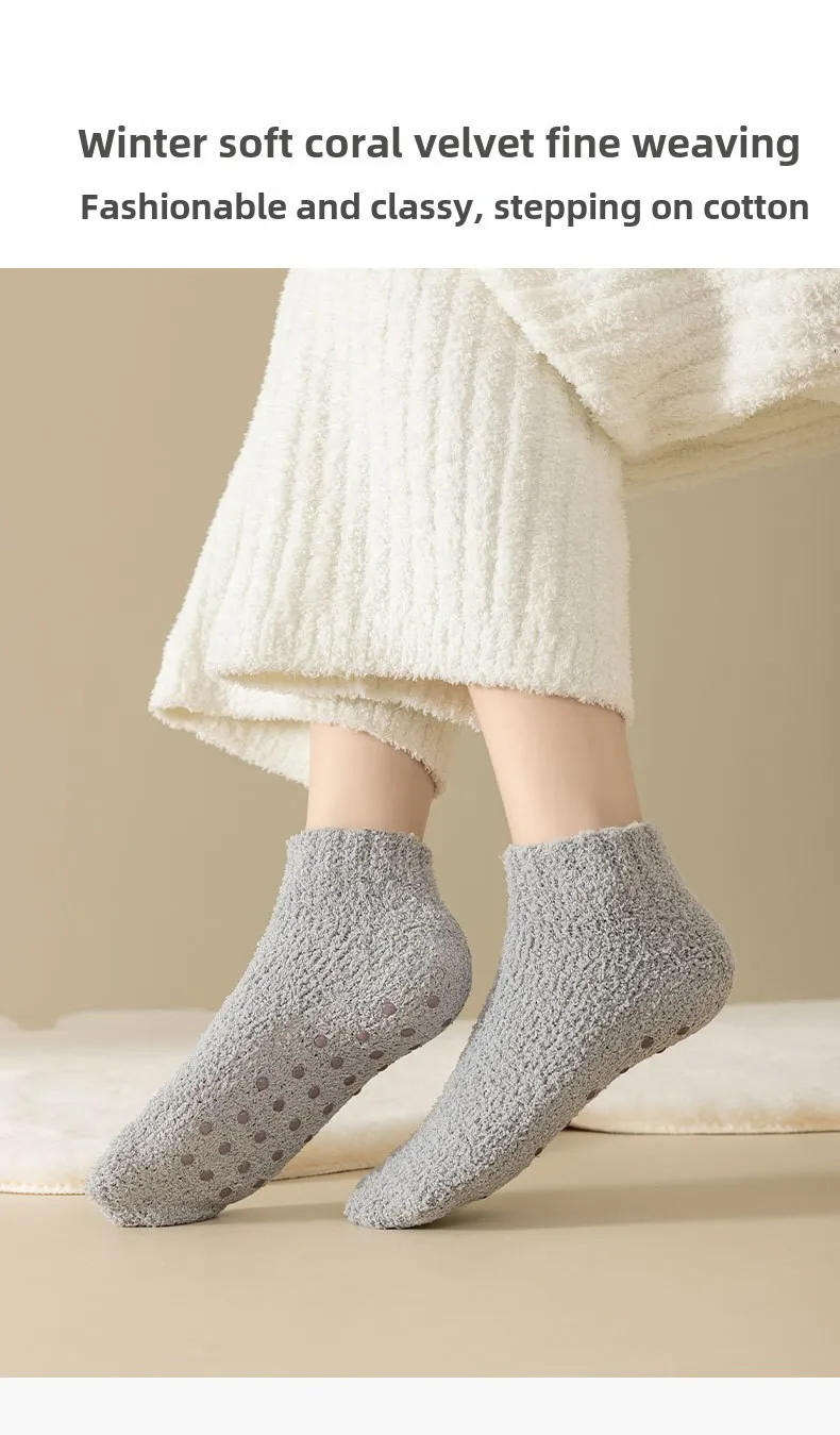 Description Picture 4 of itemAutumn Winter Non-Slip Coral Floor Socks Women Thick Warm Socks Carpet Sleep Slippers Indoor Home Short Sock