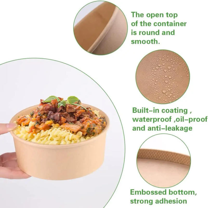 Description Picture 5 of item10pcs Disposable Kraft Paper Bowls Fruit Salad Bowl Food Packaging Containers Takeaway Party Favor Lunch Box