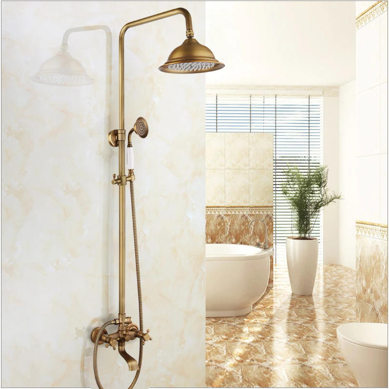 Description Picture 3 of itemBathroom Shower Faucet Set Antique Brass Rainfall Wall Mounted Faucet Bathtub Shower System Set Round Head Mixer Water Tap