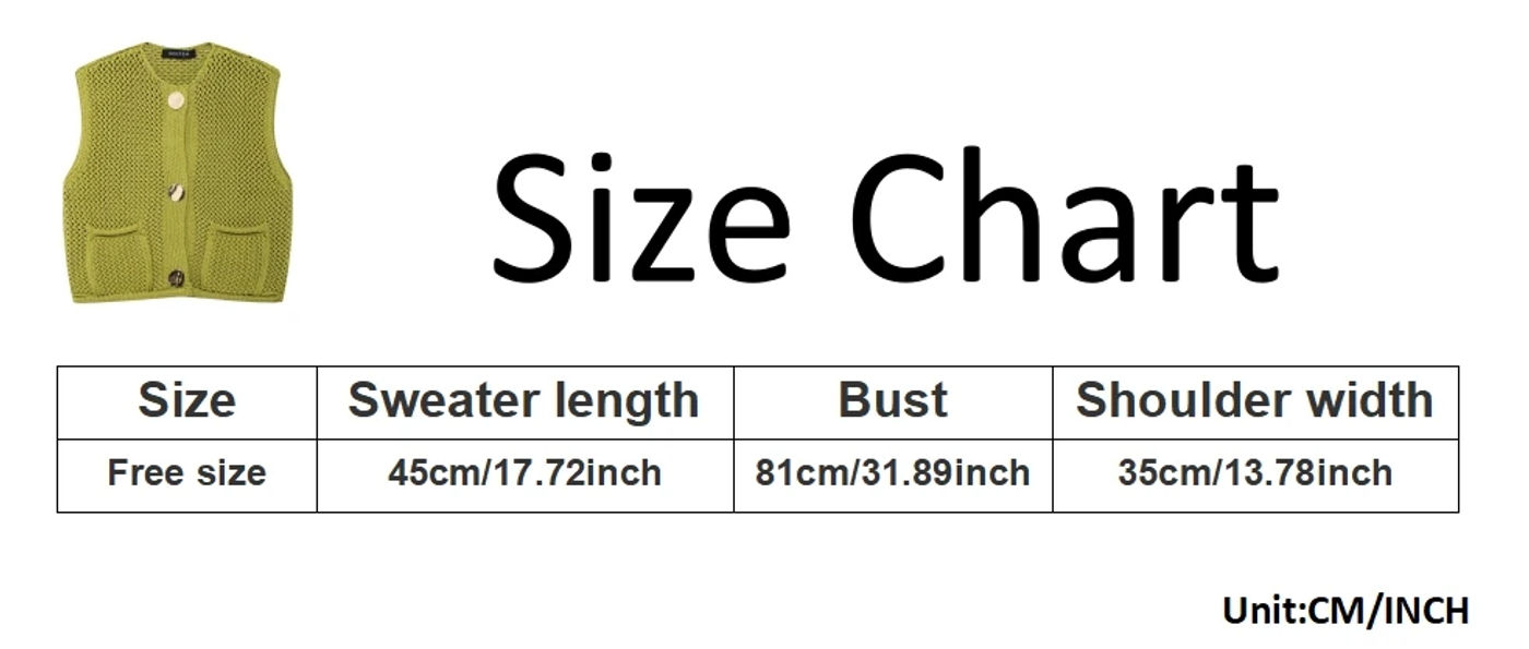 Description Picture 2 of itemWomens Crochet Chunky Knit Sweater Vest Casual Sleeveless Button Down Vest Tops Cropped Cardigan Sweaters with Pockets Free Size