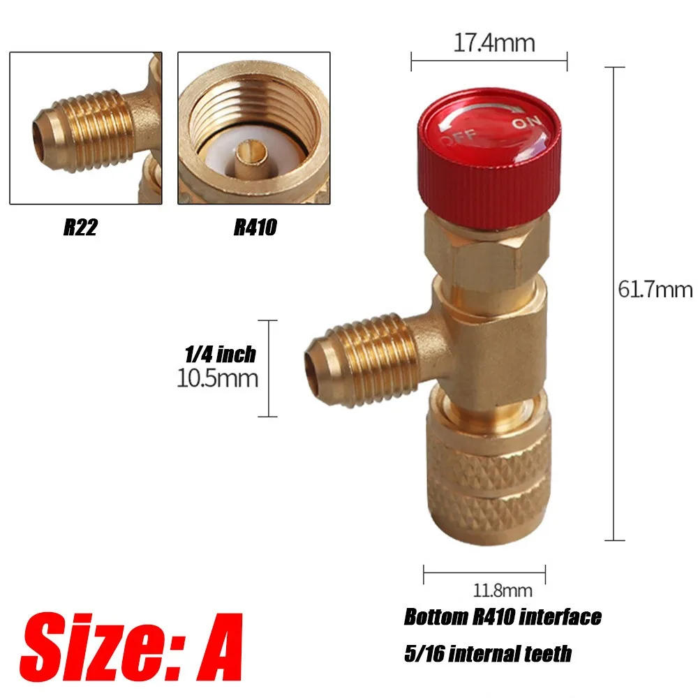 Description Picture 2 of item4/2/1PCS R410A R22 1/4" Refrigeration Charging Safety Valve Air Conditioning Refrigerant Safety Liquid Adapter Hand Tool Parts