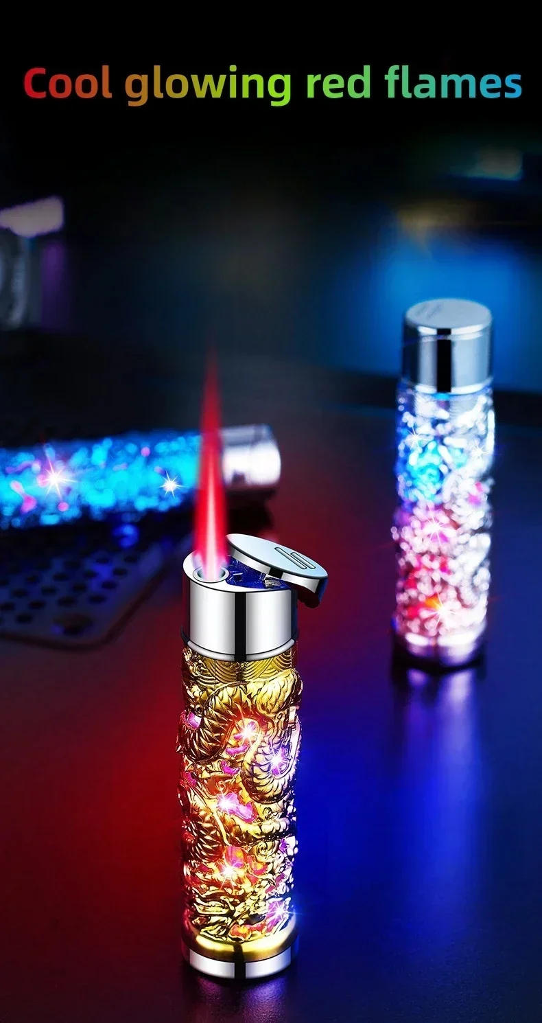 Description Picture 3 of itemMetal 3D Relief Dragon Lighter Windproof Butane Turbo Red Flame Women Portable Lighter Cigarette Accessories Trendy Men's Gift