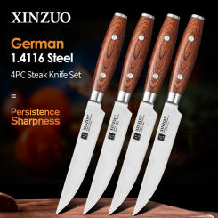 XINZUO 1/4 PCS 5'' Steak Knives DIN 1.4116 Stainless Steel Kitchen Knife Set High Carbon Steel Tableware Cutter Tools Pakkawood