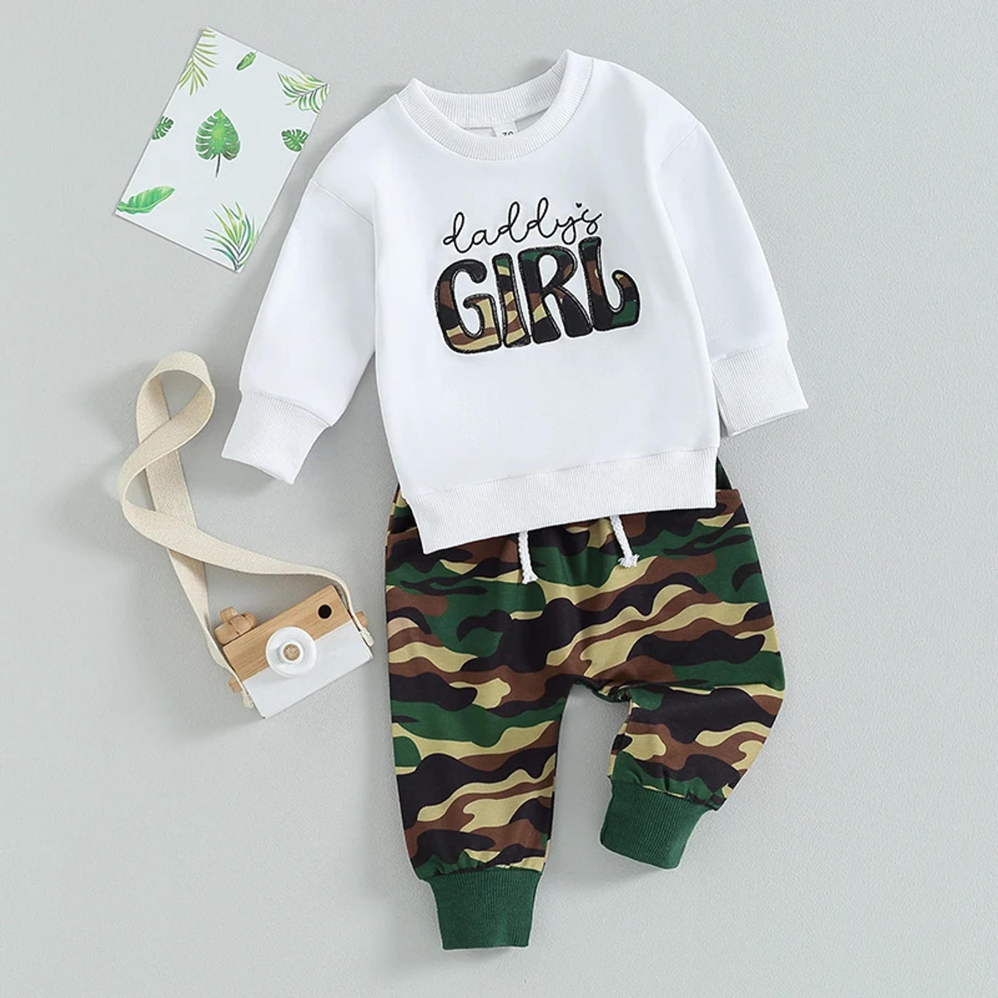 Description Picture 4 of itemBaby Girl 2Pcs Spring Outfits Long Sleeve Embroidery Pullover Camouflage Pants Set Toddler Clothes