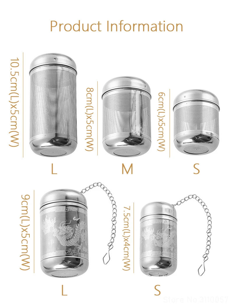 Description Picture 5 of itemExquisite Dragon Pattern Tea Infsuer Spice Seasoning Ball Strainer with Chain 304 Stainless Steel Teapot Teaware Coffee Filter